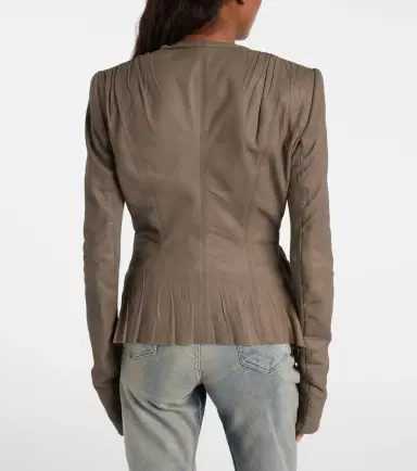 Rick Owens Hollywood virgin wool-trimmed leather blazer | Thumbnail 2 Rick Owens Hollywood virgin wool-trimmed leather blazer | Thumbnail 2