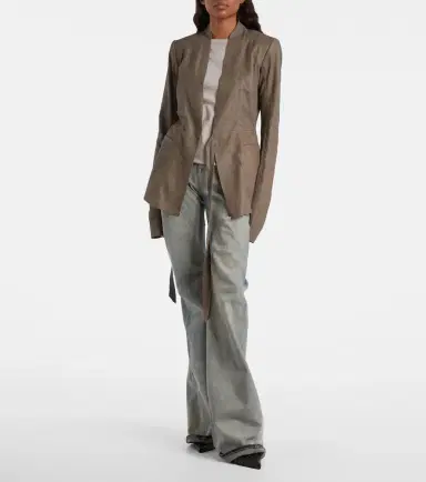 Rick Owens Hollywood virgin wool-trimmed leather blazer | Thumbnail 3 Rick Owens Hollywood virgin wool-trimmed leather blazer | Thumbnail 3