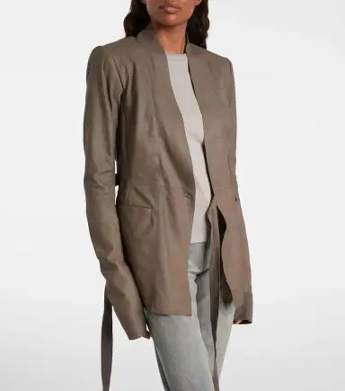 Rick Owens Hollywood virgin wool-trimmed leather blazer | Thumbnail 6 Rick Owens Hollywood virgin wool-trimmed leather blazer | Thumbnail 6