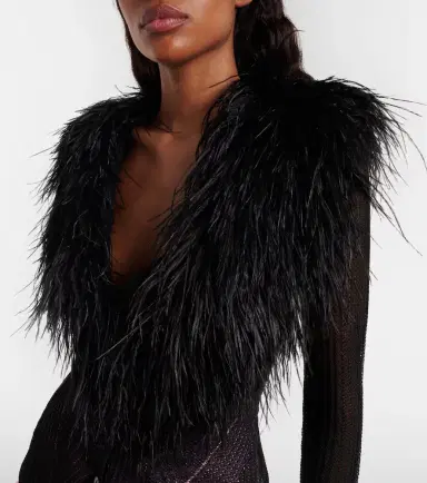 Blumarine Feather-trimmed ribbed-knit cardigan | Thumbnail 3 Blumarine Feather-trimmed ribbed-knit cardigan | Thumbnail 3