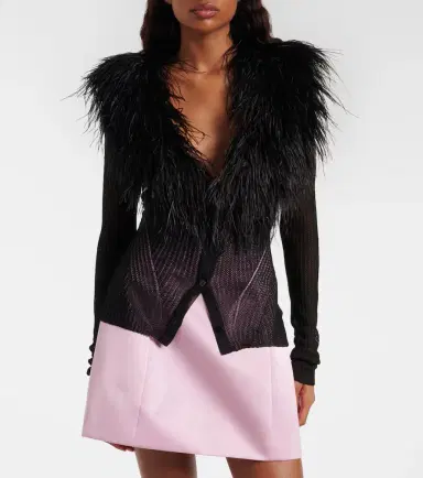 Blumarine Feather-trimmed ribbed-knit cardigan | Thumbnail 5 Blumarine Feather-trimmed ribbed-knit cardigan | Thumbnail 5