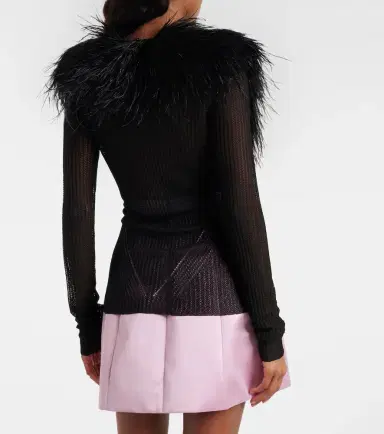 Blumarine Feather-trimmed ribbed-knit cardigan | Thumbnail 6 Blumarine Feather-trimmed ribbed-knit cardigan | Thumbnail 6