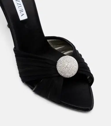 Aquazzura Mystery 85 embellished leather-trimmed satin mules | Thumbnail 3 Aquazzura Mystery 85 embellished leather-trimmed satin mules | Thumbnail 3