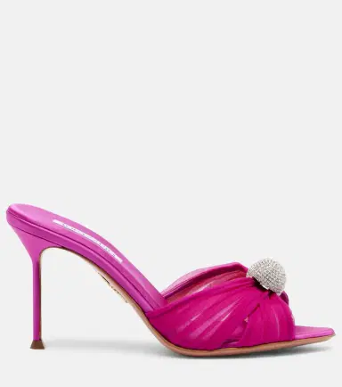Aquazzura Mystery 85 embellished leather-trimmed satin mules | Thumbnail 3 Aquazzura Mystery 85 embellished leather-trimmed satin mules | Thumbnail 3