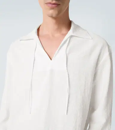 Commas Crochet-trimmed tie-neck linen-blend shirt | Thumbnail 6 Commas Crochet-trimmed tie-neck linen-blend shirt | Thumbnail 6