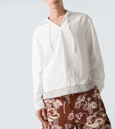 Commas Crochet-trimmed tie-neck linen-blend shirt | Thumbnail 7 Commas Crochet-trimmed tie-neck linen-blend shirt | Thumbnail 7
