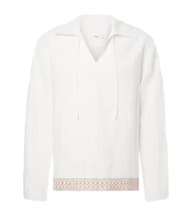 Commas Crochet-trimmed tie-neck linen-blend shirt | Thumbnail 1 Commas Crochet-trimmed tie-neck linen-blend shirt | Thumbnail 1
