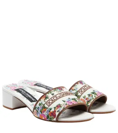 Dolce & Gabbana Floral leather-trimmed mules | Thumbnail 1 Dolce & Gabbana Floral leather-trimmed mules | Thumbnail 1