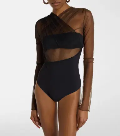 Nensi Dojaka Cutout ruched sheer bodysuit | Thumbnail 4 Nensi Dojaka Cutout ruched sheer bodysuit | Thumbnail 4