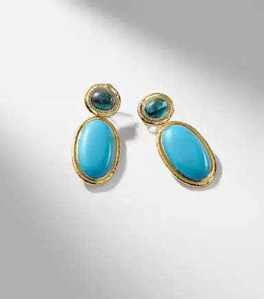 Octavia Elizabeth Bermuda Blue 18kt gold drop earrings with turquoise, tourmaline, and diamonds | Thumbnail 5 Octavia Elizabeth Bermuda Blue 18kt gold drop earrings with turquoise, tourmaline, and diamonds | Thumbnail 5