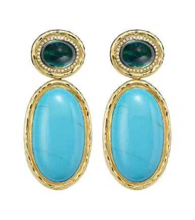 Octavia Elizabeth Bermuda Blue 18kt gold drop earrings with turquoise, tourmaline, and diamonds | Thumbnail 1 Octavia Elizabeth Bermuda Blue 18kt gold drop earrings with turquoise, tourmaline, and diamonds | Thumbnail 1