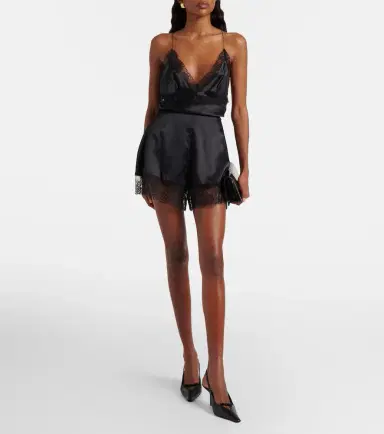 Nina Ricci Lace-trimmed silk-blend satin shorts | Thumbnail 2 Nina Ricci Lace-trimmed silk-blend satin shorts | Thumbnail 2