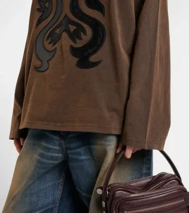 Acne Studios Edden embroidered leather-trimmed cotton jersey T-shirt | Thumbnail 2 Acne Studios Edden embroidered leather-trimmed cotton jersey T-shirt | Thumbnail 2
