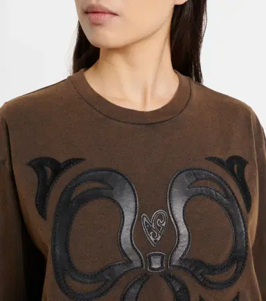 Acne Studios Edden embroidered leather-trimmed cotton jersey T-shirt | Thumbnail 5 Acne Studios Edden embroidered leather-trimmed cotton jersey T-shirt | Thumbnail 5