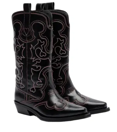 Ganni Mid Shaft embroidered cowboy boots | Thumbnail 1 Ganni Mid Shaft embroidered cowboy boots | Thumbnail 1