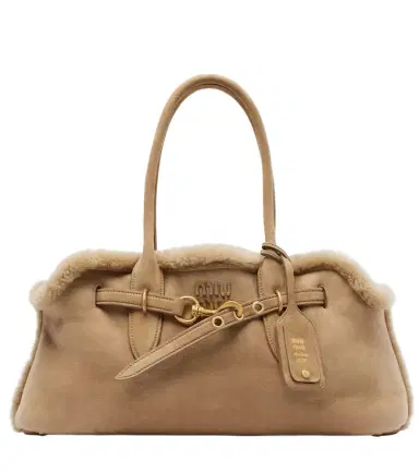 Miu Miu Adventure shearling-lined suede tote bag | Thumbnail 1 Miu Miu Adventure shearling-lined suede tote bag | Thumbnail 1