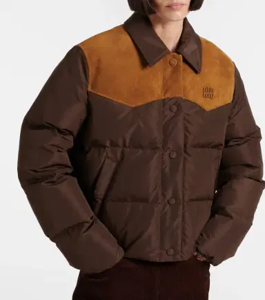 Miu Miu Suede-trimmed pongé down jacket | Thumbnail 2 Miu Miu Suede-trimmed pongé down jacket | Thumbnail 2