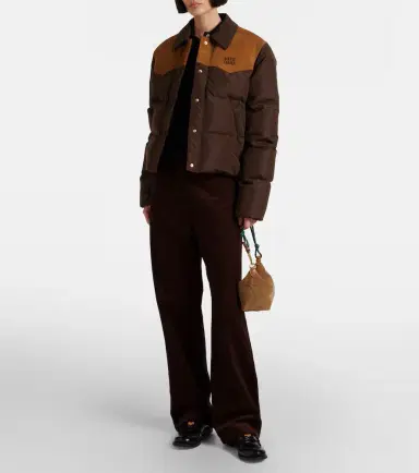 Miu Miu Suede-trimmed pongé down jacket | Thumbnail 3 Miu Miu Suede-trimmed pongé down jacket | Thumbnail 3
