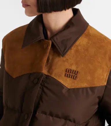 Miu Miu Suede-trimmed pongé down jacket | Thumbnail 4 Miu Miu Suede-trimmed pongé down jacket | Thumbnail 4