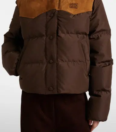 Miu Miu Suede-trimmed pongé down jacket | Thumbnail 5 Miu Miu Suede-trimmed pongé down jacket | Thumbnail 5