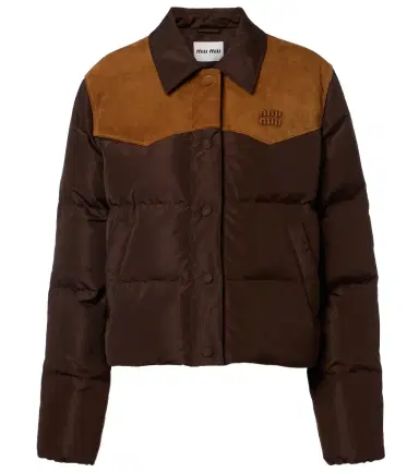 Miu Miu Suede-trimmed pongé down jacket | Thumbnail 1 Miu Miu Suede-trimmed pongé down jacket | Thumbnail 1