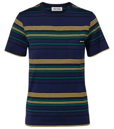 Miu Miu Striped cotton jersey T-shirt | Thumbnail 1 Miu Miu Striped cotton jersey T-shirt | Thumbnail 1