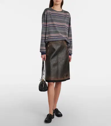 Miu Miu Suede-trimmed leather midi skirt | Thumbnail 2 Miu Miu Suede-trimmed leather midi skirt | Thumbnail 2