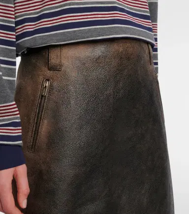 Miu Miu Suede-trimmed leather midi skirt | Thumbnail 3 Miu Miu Suede-trimmed leather midi skirt | Thumbnail 3