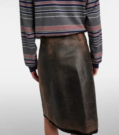 Miu Miu Suede-trimmed leather midi skirt | Thumbnail 4 Miu Miu Suede-trimmed leather midi skirt | Thumbnail 4