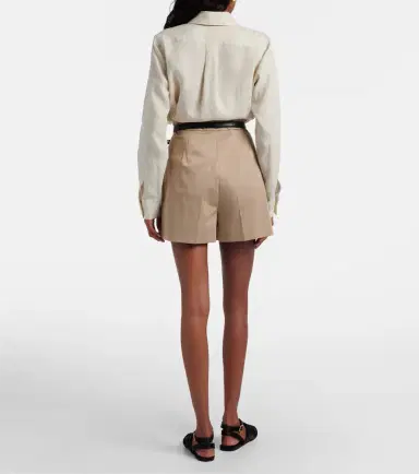 Max Mara Tabacco pleated cotton-blend shorts | Thumbnail 4 Max Mara Tabacco pleated cotton-blend shorts | Thumbnail 4