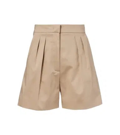 Max Mara Tabacco pleated cotton-blend shorts | Thumbnail 1 Max Mara Tabacco pleated cotton-blend shorts | Thumbnail 1