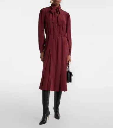 Gucci Pleated silk crêpe de chine midi dress | Thumbnail 3 Gucci Pleated silk crêpe de chine midi dress | Thumbnail 3