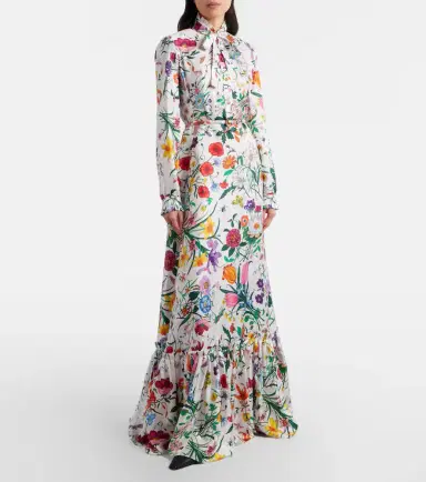 Gucci Floral belted silk twill gown | Thumbnail 8 Gucci Floral belted silk twill gown | Thumbnail 8