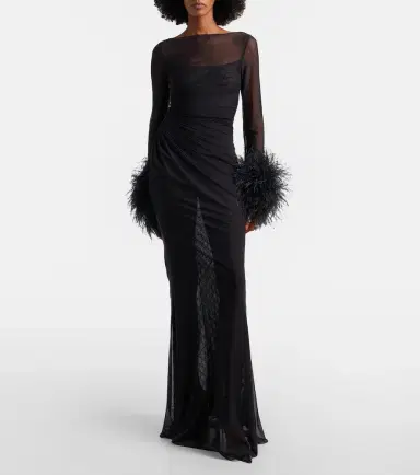 Gucci GG feather-trimmed sheer gown | Thumbnail 2 Gucci GG feather-trimmed sheer gown | Thumbnail 2