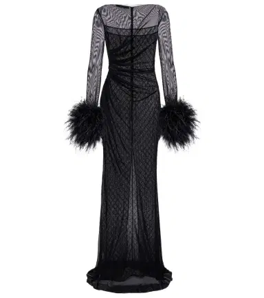 Gucci GG feather-trimmed sheer gown | Thumbnail 1 Gucci GG feather-trimmed sheer gown | Thumbnail 1