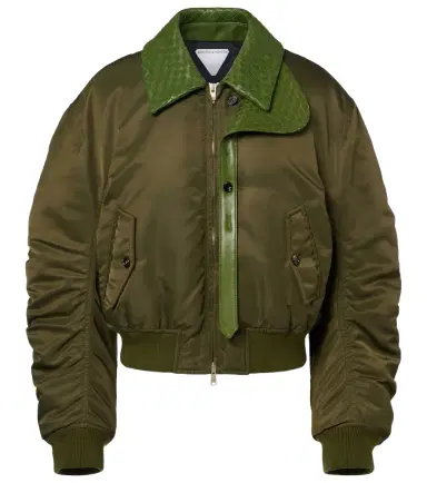 Bottega Veneta Intrecciato leather-trimmed bomber jacket | Thumbnail 1 Bottega Veneta Intrecciato leather-trimmed bomber jacket | Thumbnail 1