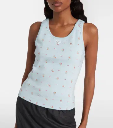 Prada Floral cotton-blend tank top | Thumbnail 2 Prada Floral cotton-blend tank top | Thumbnail 2