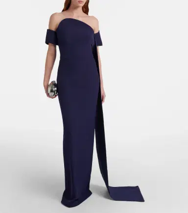 Safiyaa Giorgia off-shoulder crêpe gown | Thumbnail 5 Safiyaa Giorgia off-shoulder crêpe gown | Thumbnail 5