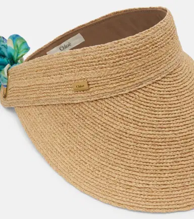 Chloé Chloé Silk-trimmed raffia visor | Thumbnail 2 Chloé Chloé Silk-trimmed raffia visor | Thumbnail 2