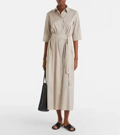 Max Mara Cognac cotton-blend midi dress | Thumbnail 3 Max Mara Cognac cotton-blend midi dress | Thumbnail 3
