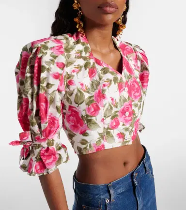 Chloé Chloé Floral cropped puff-sleeve cotton blouse | Thumbnail 3 Chloé Chloé Floral cropped puff-sleeve cotton blouse | Thumbnail 3
