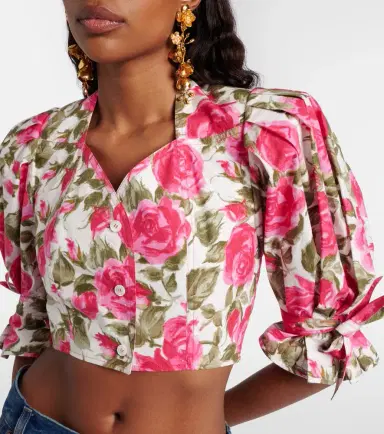 Chloé Chloé Floral cropped puff-sleeve cotton blouse | Thumbnail 4 Chloé Chloé Floral cropped puff-sleeve cotton blouse | Thumbnail 4