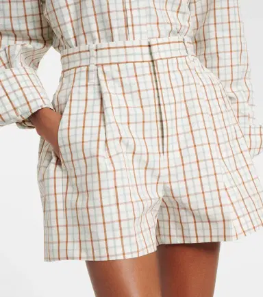 Victoria Beckham Checked pleated cotton shorts | Thumbnail 2 Victoria Beckham Checked pleated cotton shorts | Thumbnail 2