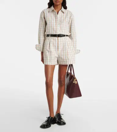Victoria Beckham Checked pleated cotton shorts | Thumbnail 3 Victoria Beckham Checked pleated cotton shorts | Thumbnail 3