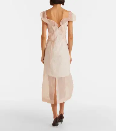 Victoria Beckham Asymmetric ruched organza midi dress | Thumbnail 2 Victoria Beckham Asymmetric ruched organza midi dress | Thumbnail 2