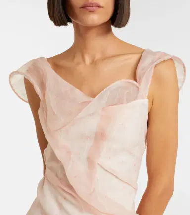 Victoria Beckham Asymmetric ruched organza midi dress | Thumbnail 4 Victoria Beckham Asymmetric ruched organza midi dress | Thumbnail 4