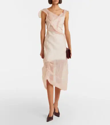 Victoria Beckham Asymmetric ruched organza midi dress | Thumbnail 5 Victoria Beckham Asymmetric ruched organza midi dress | Thumbnail 5