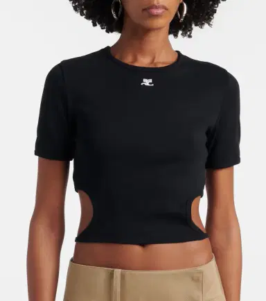 Courrèges Courrèges Logo cutout tie-back cotton crop top | Thumbnail 4 Courrèges Courrèges Logo cutout tie-back cotton crop top | Thumbnail 4