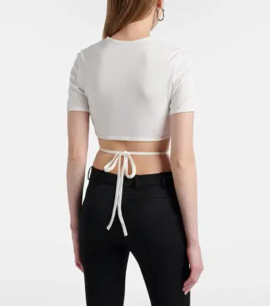 Courrèges Courrèges Logo cutout tie-back cotton crop top | Thumbnail 3 Courrèges Courrèges Logo cutout tie-back cotton crop top | Thumbnail 3