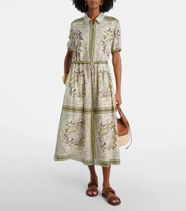Tory Burch Printed silk and cotton midi dress | Thumbnail 3 Tory Burch Printed silk and cotton midi dress | Thumbnail 3